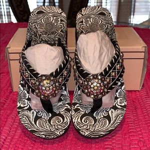 Silver and clear stone embellished flip flops